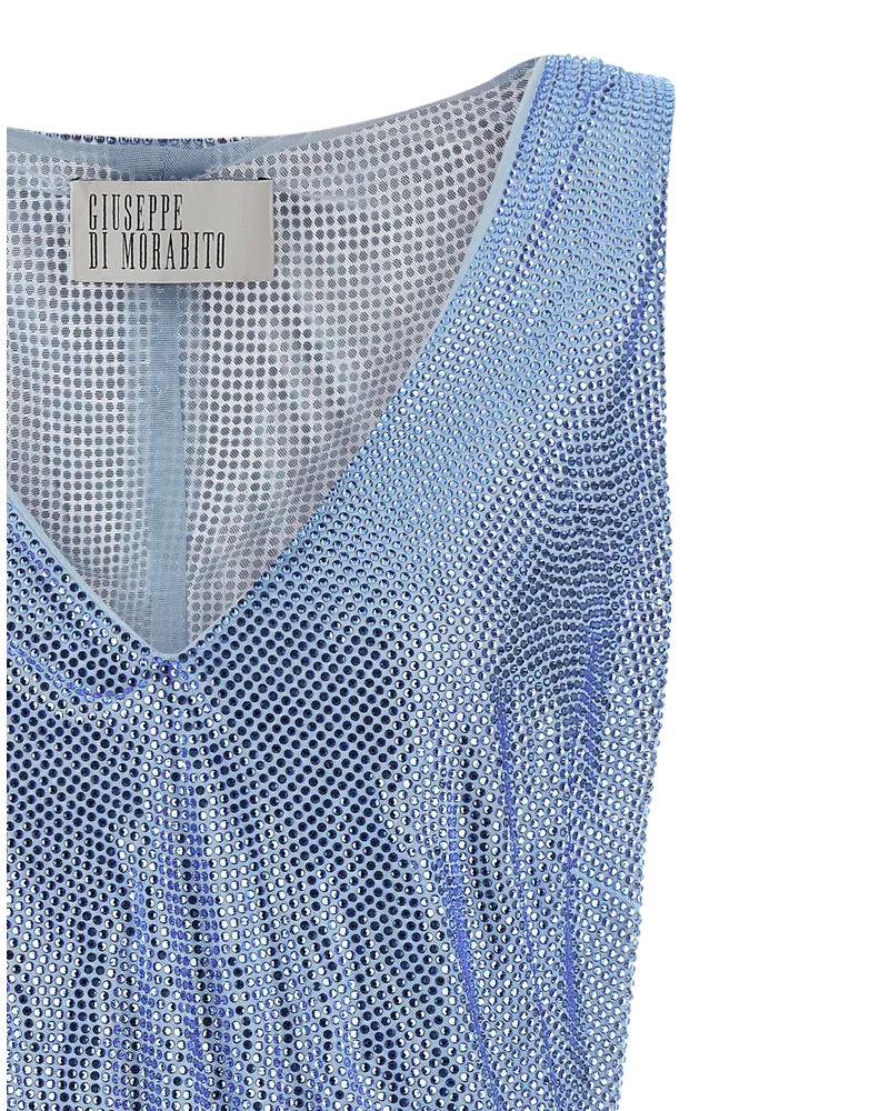 Giuseppe di Morabito Crystal-Embellished Mesh Tank Top — Blue Blue