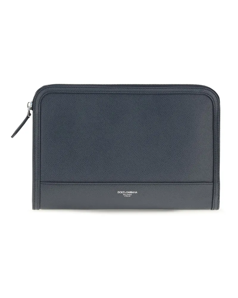 Dolce & Gabbana Men's Clutch Atene Blue Leather 3 Calf Umbrellas Accessory Blue