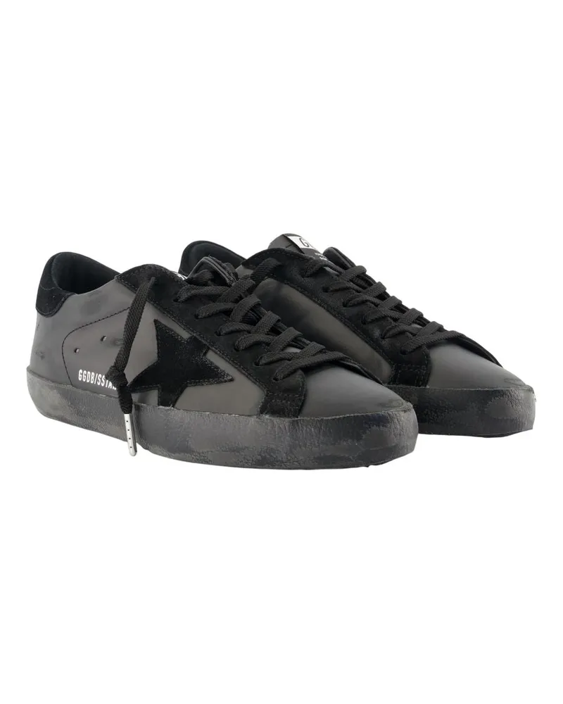 Golden Goose Men's Super Star Sneakers -  Leather Black Calfskin Shoes Black
