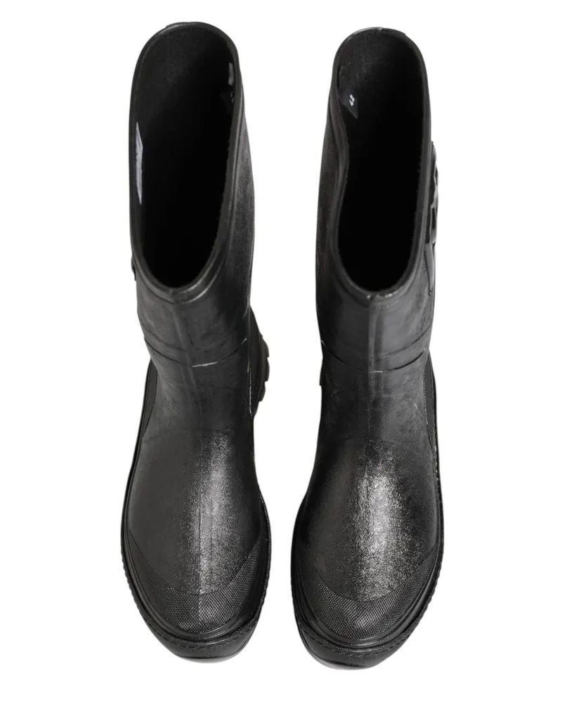 Dolce & Gabbana Metallic Black Pull On Rain Boots Men Shoes Pvc Leather Black