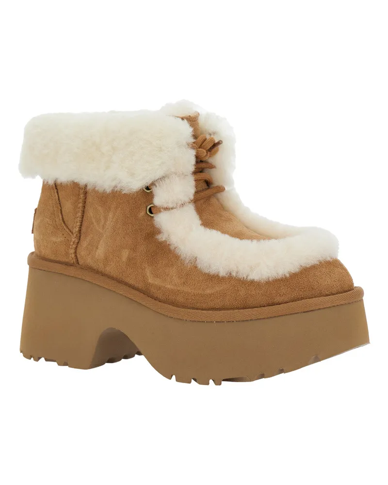 UGG Women's Beige Ankle Boots With Fur Detailing Leather Beige
