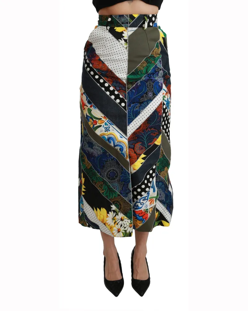 Dolce & Gabbana Women Multicolor Silk Geometric High Waist Maxi Skirt Multicolor