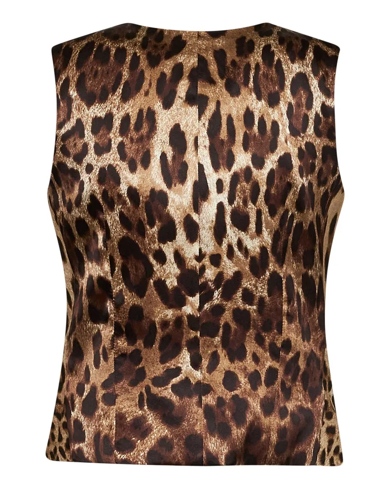 Dolce & Gabbana Women's Vest Leo-Print Multicolour Cotton Waistcoats & Gilets Brown