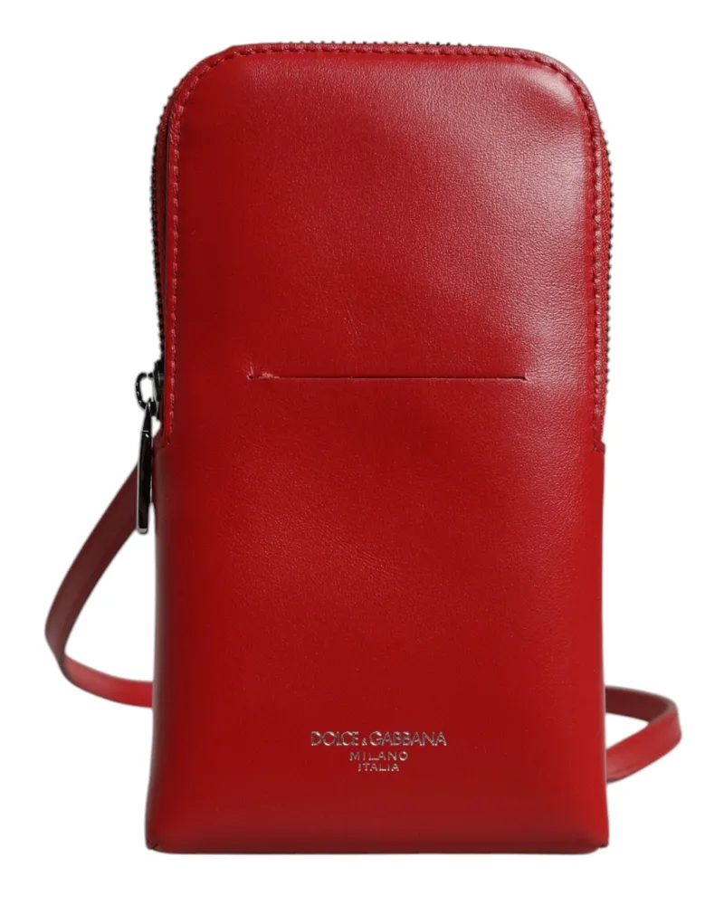 Dolce & Gabbana Men's Red Leather Purse Phone Sling Crossbody Neck Strap Bag Red