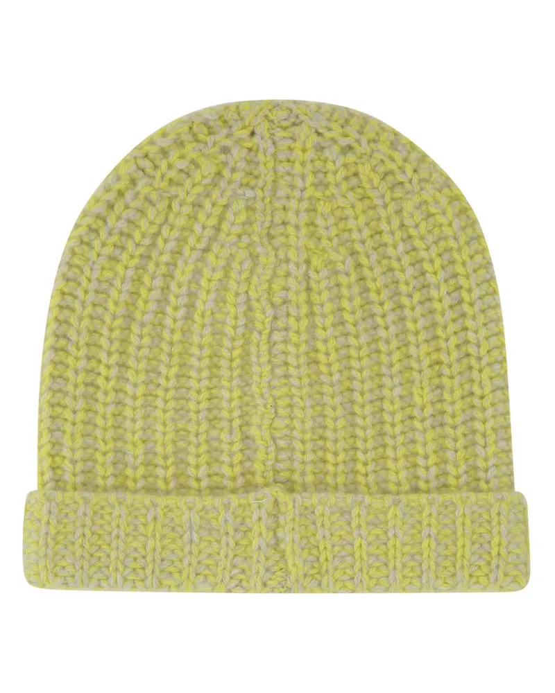The Elder Statesman Men's Two-Tone Cashmere Beanie Hat Whitelimon Exterior: Cuffie Yellow