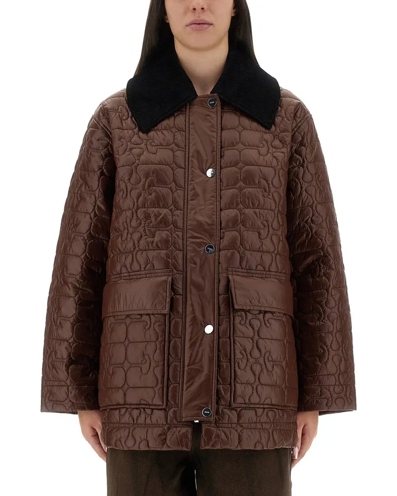 Ganni Quilted Recycled Polyamide Quilted Jacket — Brown Brown