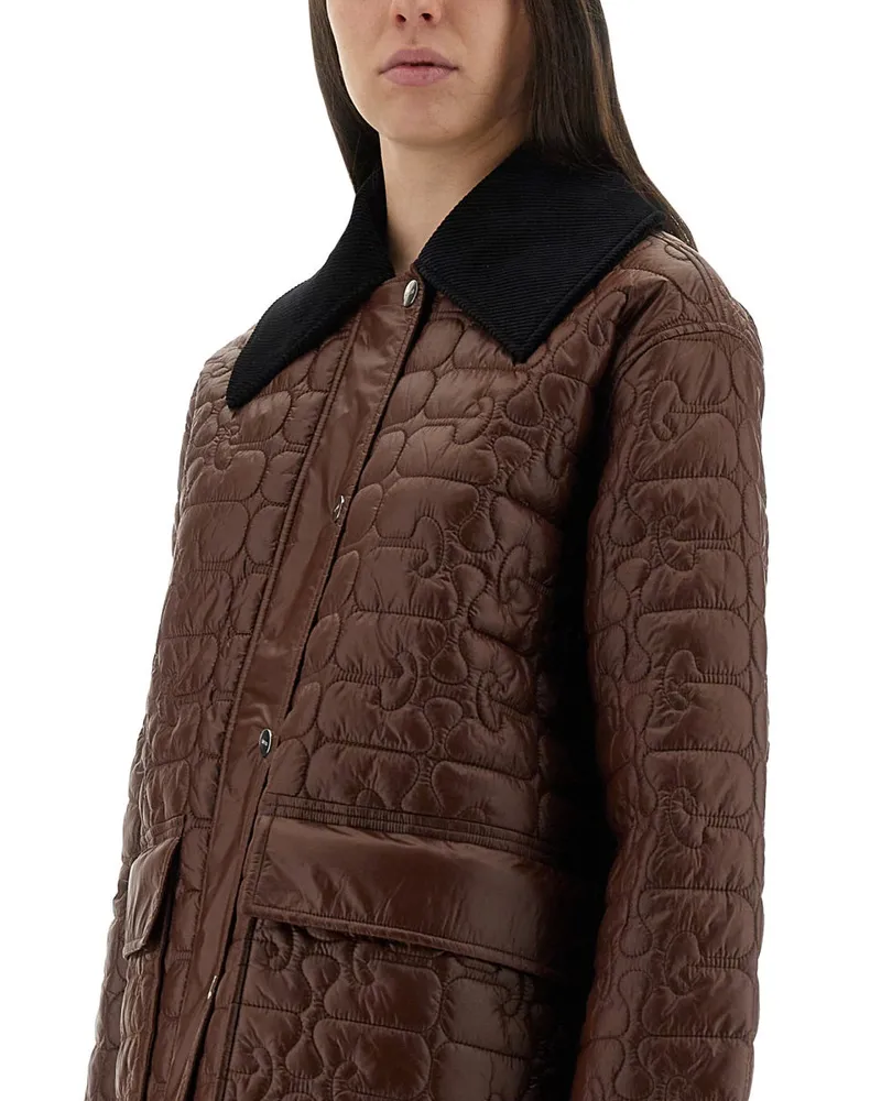 Ganni Quilted Recycled Polyamide Quilted Jacket — Brown Brown