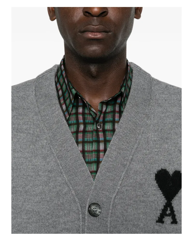 AMI Paris Virgin Wool Cardigan — Gray Gray