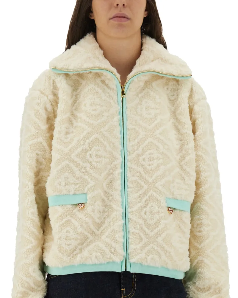 Casablanca Paris Monogrammed Fleece Jacket — White White