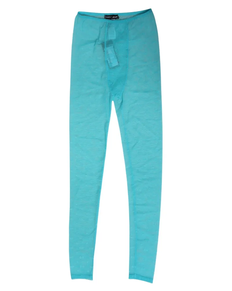 Dolce & Gabbana Women Light Blue Nylon Logo Lace Leggings Pants Underwear Elastane Blue