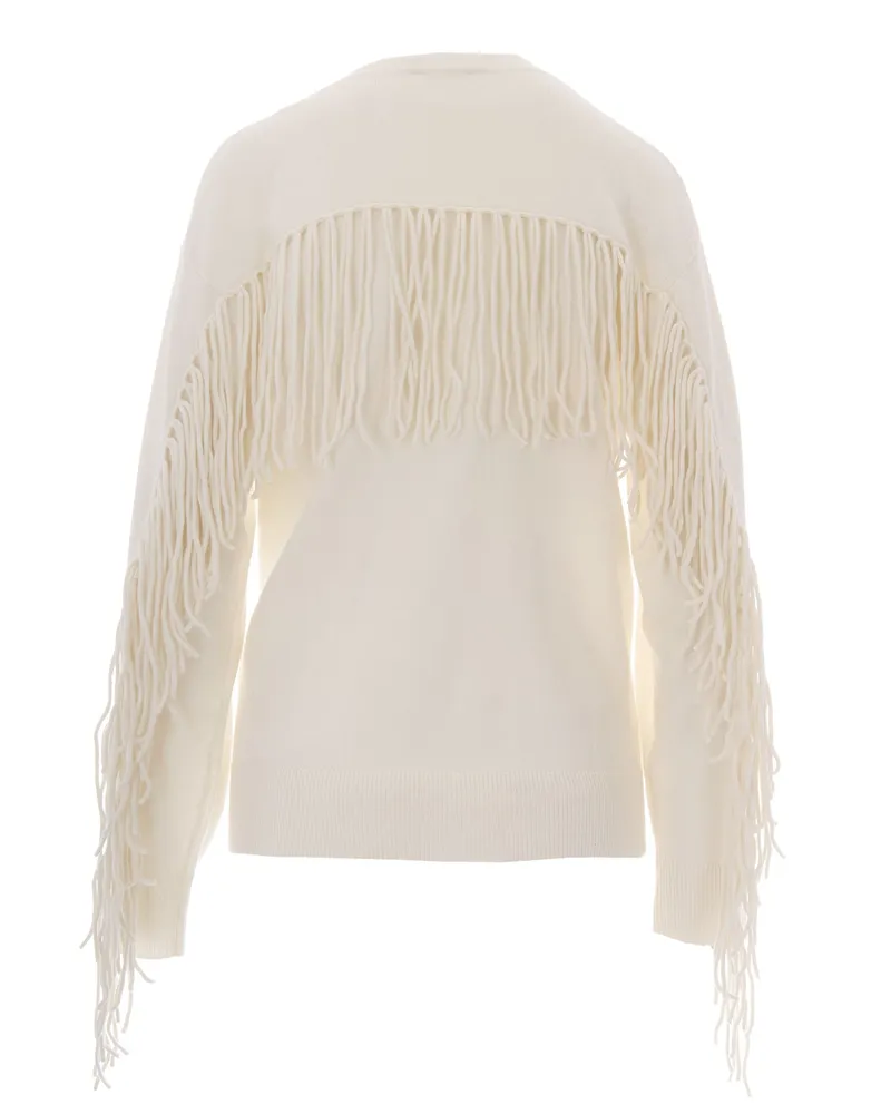 P.A.R.O.S.H. Women Crewneck Fringed Jumper Cream Cashmere Jumpers Sweater Cream