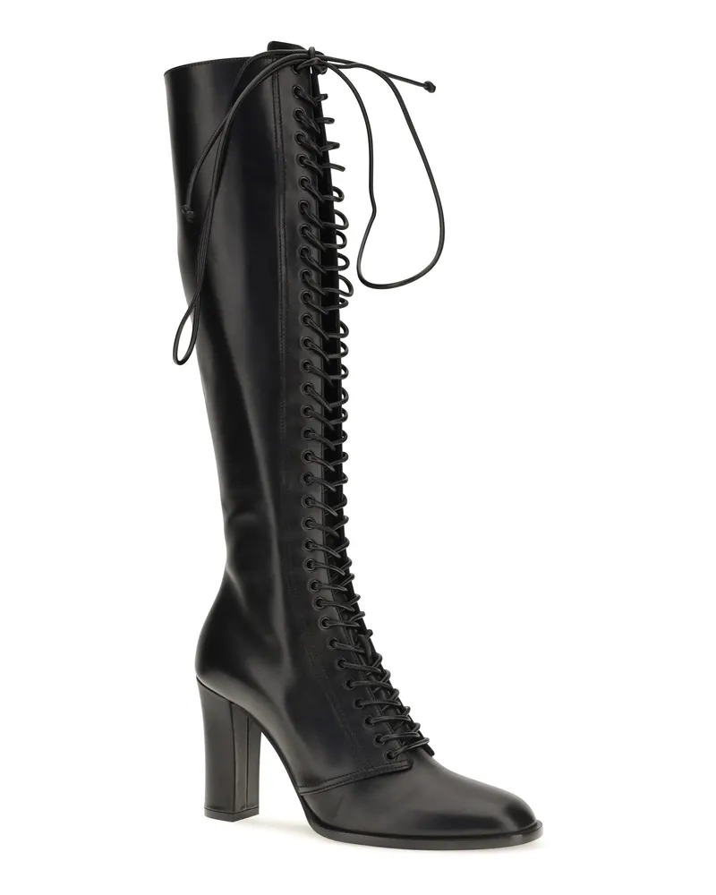 Dolce & Gabbana Lace-Up Calf Leather Knee-High Boot — Black Black