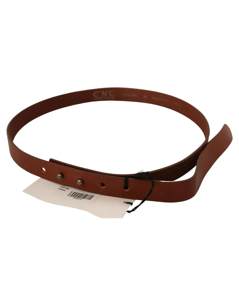CoSTUME NATIONAL Women's Brown Leather Silver Fastening Belt Brown