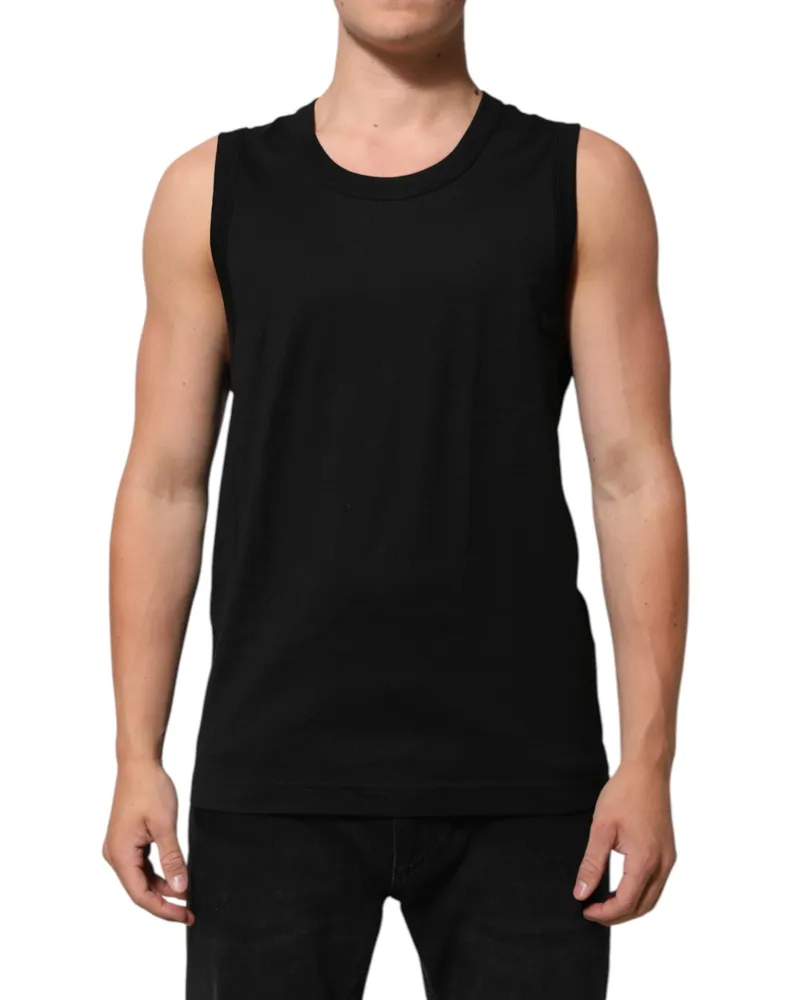Dolce & Gabbana Black Cotton Sleeveless Men Tank Top T-Shirt Black