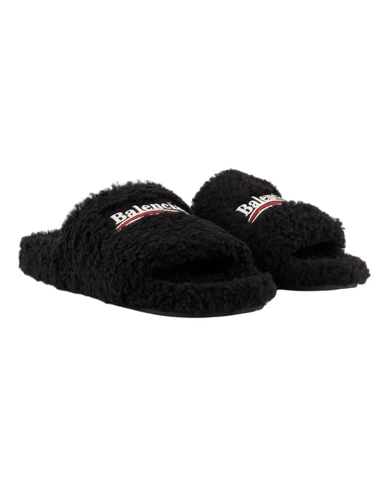 Balenciaga Women's Furry Sandals -  Shearling Black Shoes Black