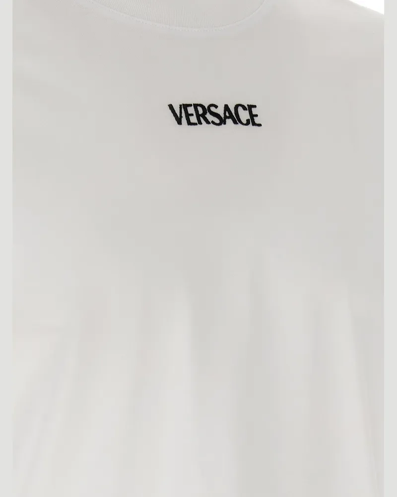 Versace Logo-Embroidered Cotton T-Shirt — White White