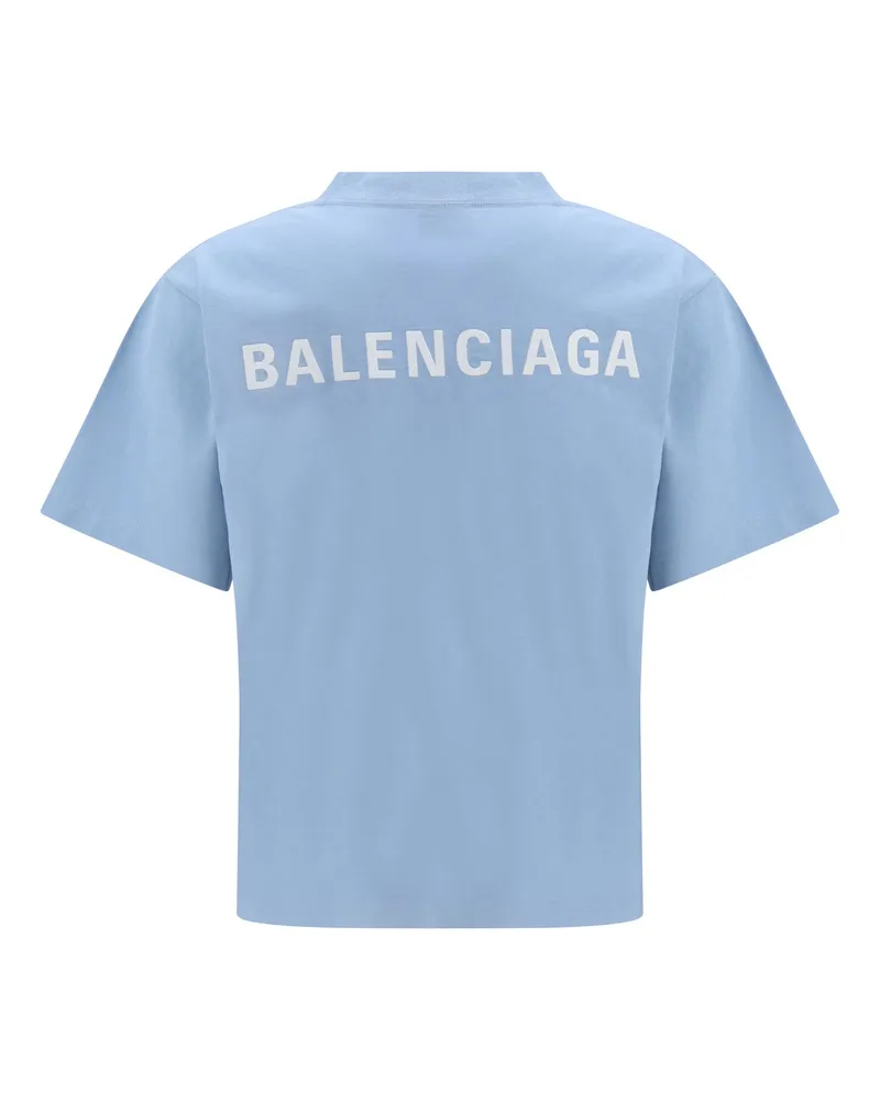 Balenciaga Women's Back T-Shirt Light Blue-White Cotton T-Shirts Blue/white And Polos Blue