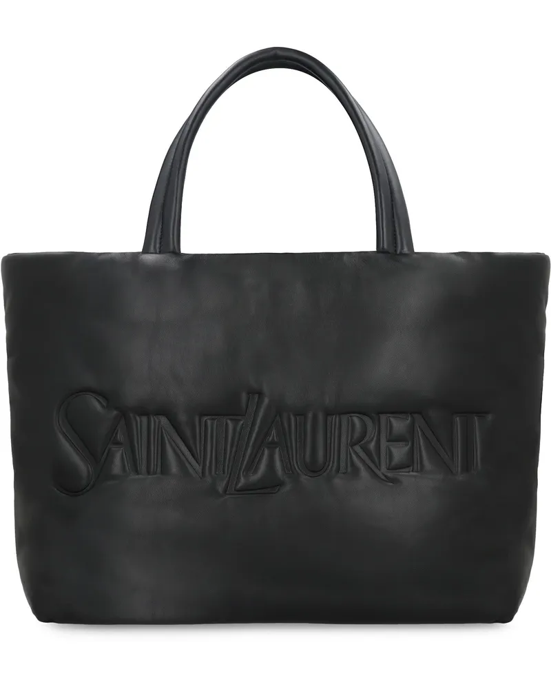 Saint Laurent Men's Quilted Leather Tote Black Metal Bags Black