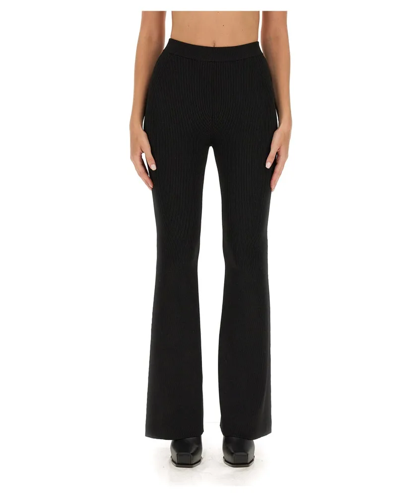 Stella McCartney Ribbed Wide Leg Viscose Trousers — Black Black