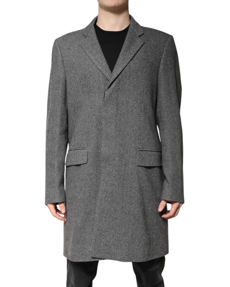 Dolce & Gabbana Men's Gray Wool Single Breasted Trench Coat Jacket Polyester Clothing Gray