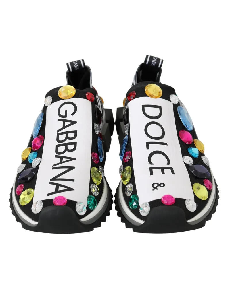 Dolce & Gabbana Women's Black Multicolor Crystal Sneakers Shoes Cotton Black