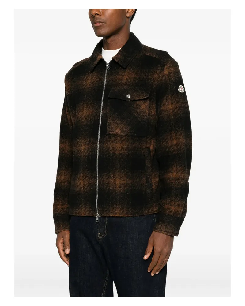 Moncler Brown-Black Check Jacket — Brown Brown