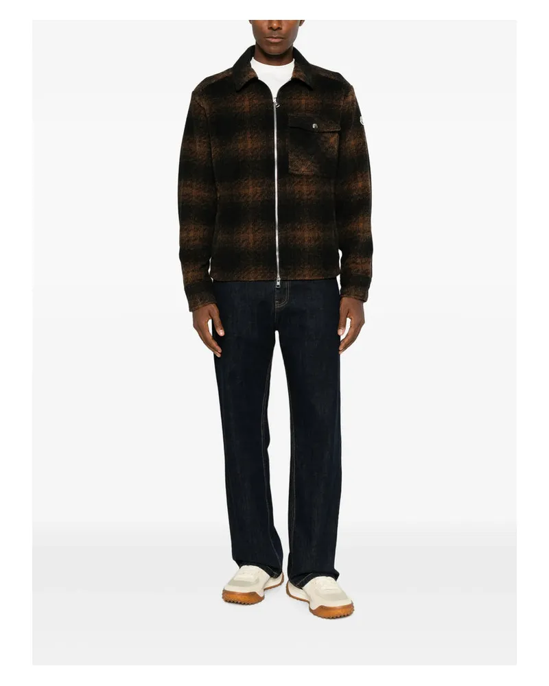 Moncler Brown-Black Check Jacket — Brown Brown