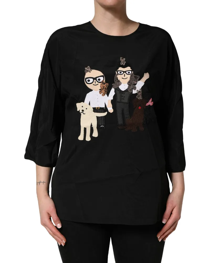 Dolce & Gabbana Women's Black #dgfamily Silk Blouse Top Stretch Black