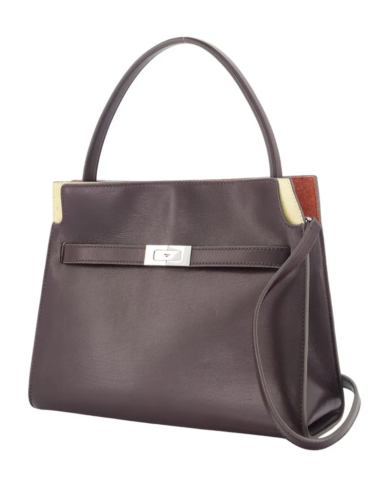 Tory Burch Lee Radziwill Calfskin Leather Top Handle Bag — Brown Brown