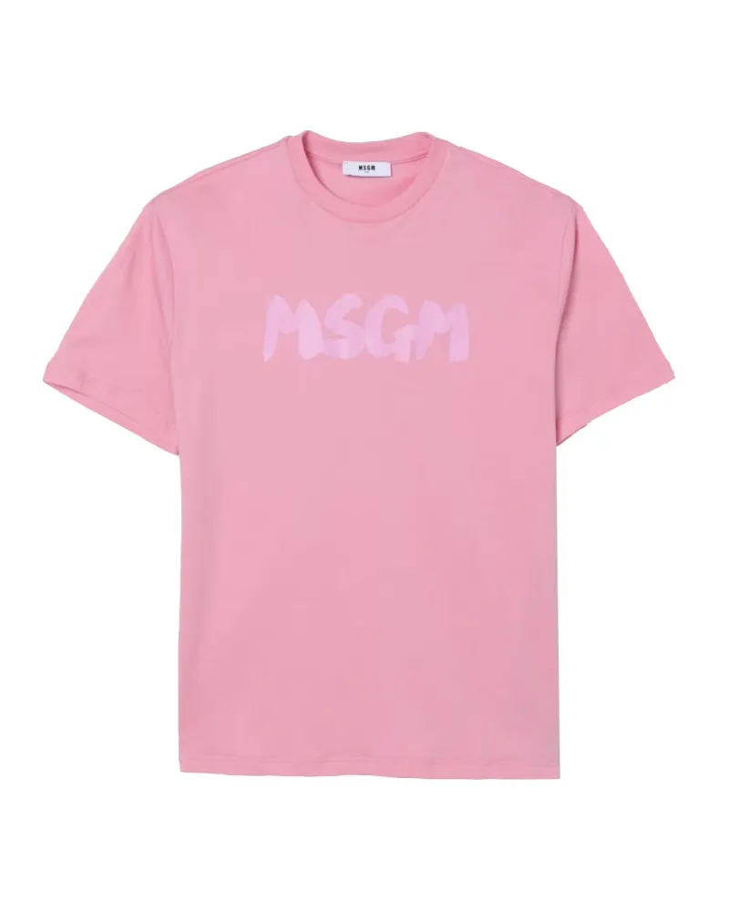 MSGM Logo-Embroidered Cotton T-Shirt — Pink Pink