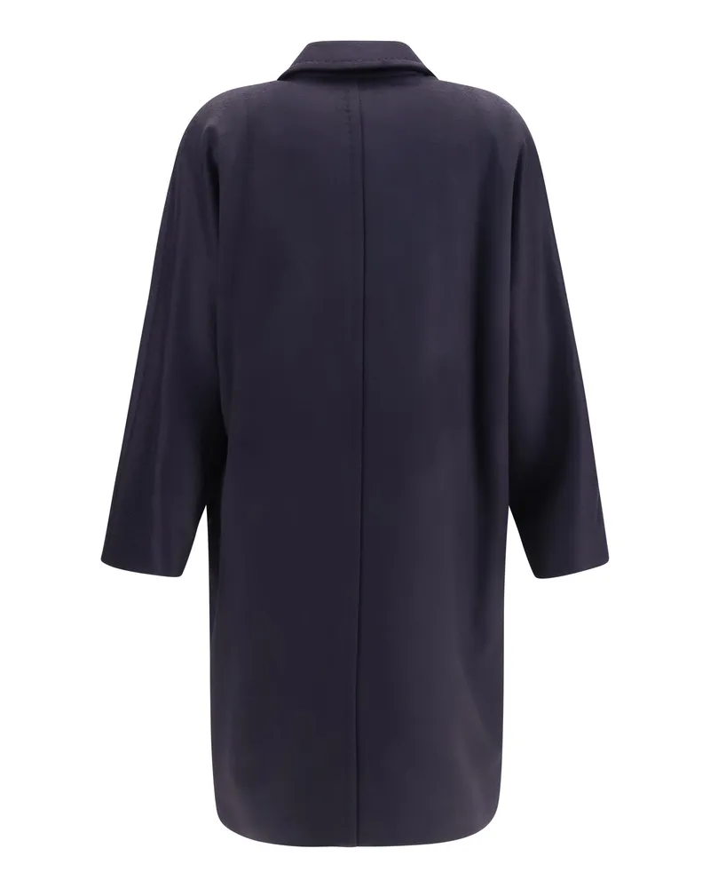Max Mara Women's Double Breasted Wool Drap Coat Blu Fleece Ovis Aries Navy