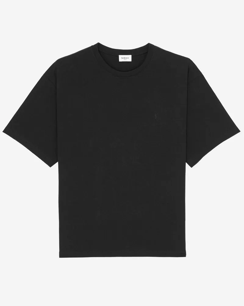Saint Laurent Logo-Embroidered Cotton T-Shirt — Black Black