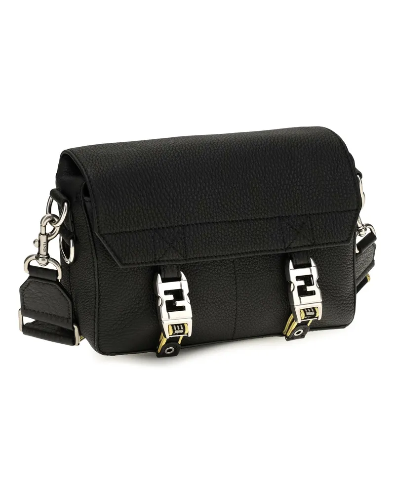 Fendi Men's Flow Romano Leather Crossbody Bag Nero Calf Bos Taurus Shoulder Black