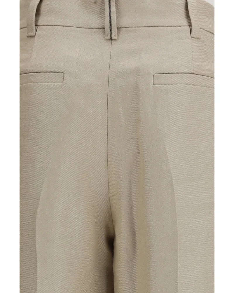 Brunello Cucinelli Women's Linen Trousers Pale Oak Beige