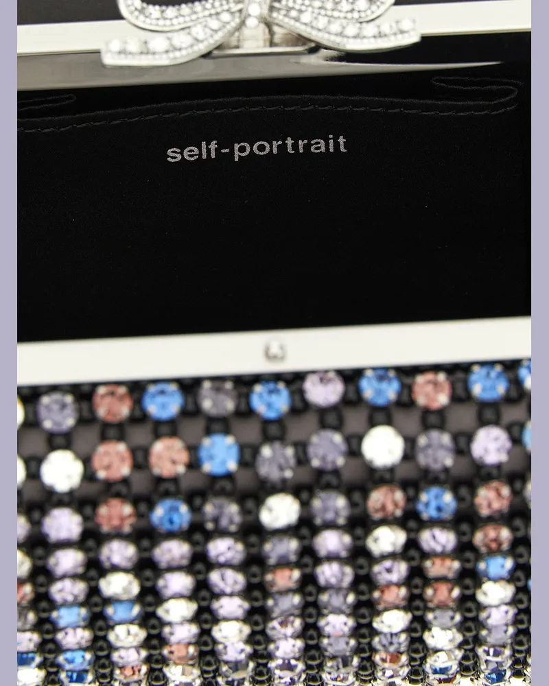 Self-Portrait Multi-Crystal Chainmail Clutch — Black Black