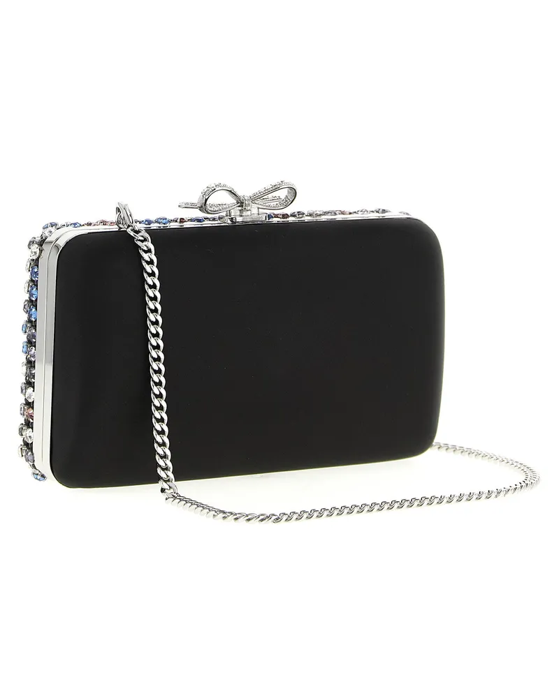 Self-Portrait Multi-Crystal Chainmail Clutch — Black Black