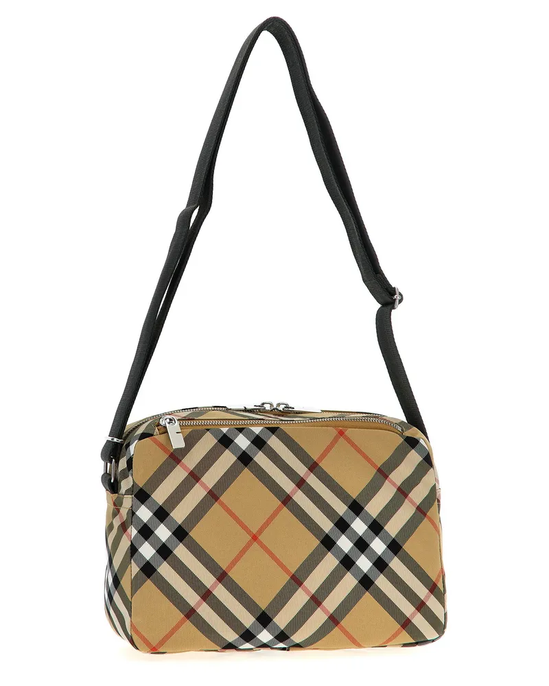 Burberry Check-Print Canvas Crossbody Bag — Beige Beige