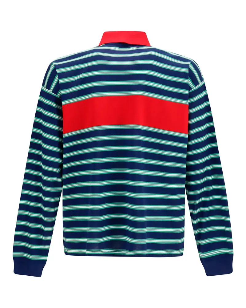 Versace Men Striped Cotton Polo Ink-Grass Green-White Shirts Ink/grass Green/white T-shirts And Polos Navy