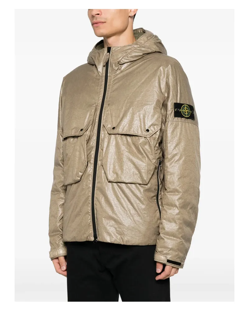 Stone Island Crinkled Finish Padded Down Jacket — Green Green