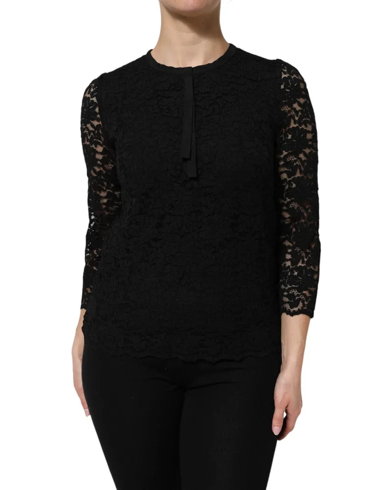 Dolce & Gabbana Women's Black Nylon Lace Long Sleeve Blouse Top Viscose Black