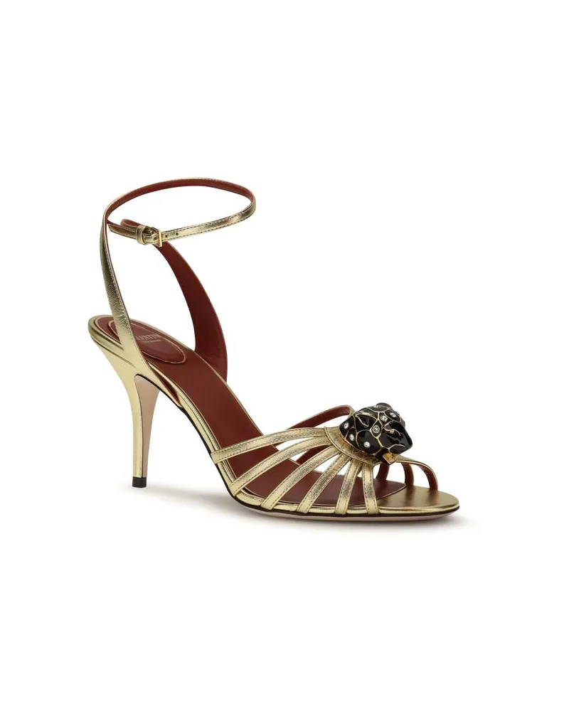 Valentino Garavani Women's Pas De Chat Heel Sandal Gold Upper Goatskin Sole Gold