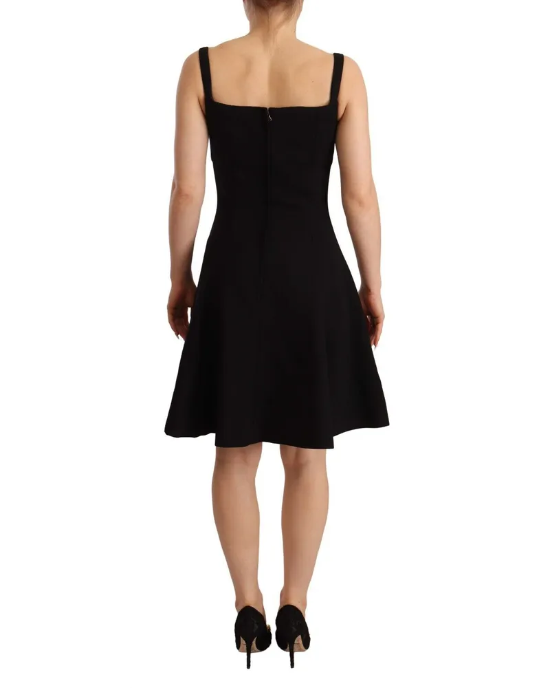 Dolce & Gabbana Women Black Fit Flare Wool Stretch Sheath Dress Virgin Nylon Elastane Black