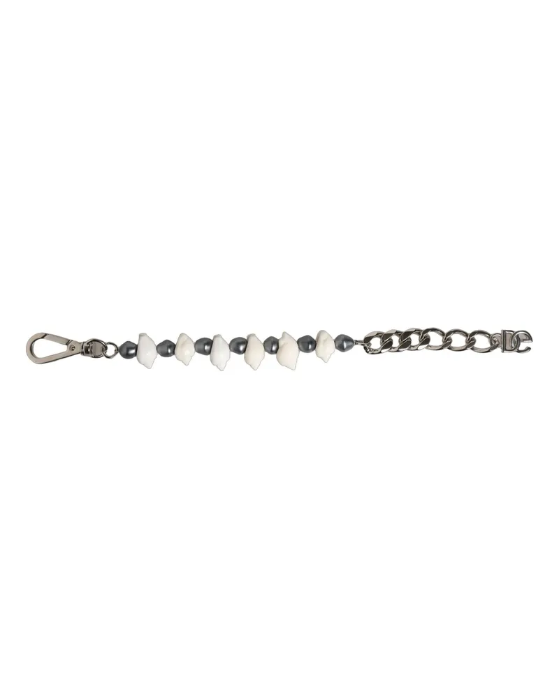 Dolce & Gabbana Women's Silver Tone Brass Beaded Shell Dg Logo Pendant Bracelet Silver-Tone Metal Silver