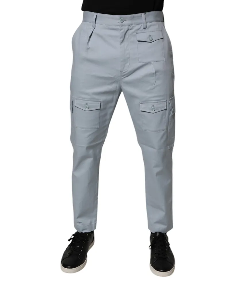 Dolce & Gabbana Men's Light Blue Cotton Cargo Tapered Pants Elastane Blue
