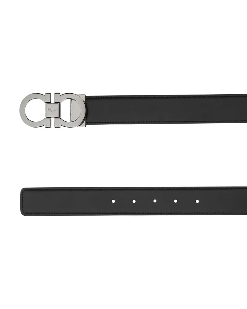 Ferragamo Men's Black Leather Reversibile Belt Blackmoro Calf Cinture Black