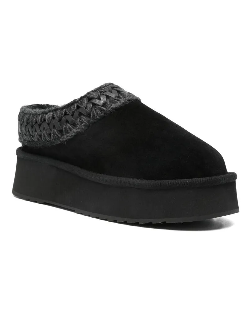 Mou Women's Platform Clog Sabot Black Sheepskin Shoe Black