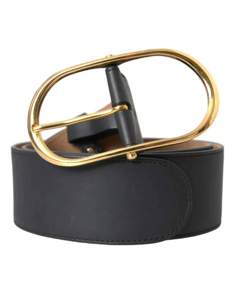 Dolce & Gabbana Men's Black Leather Classic Metal Oval Buckle Belt Calf Black