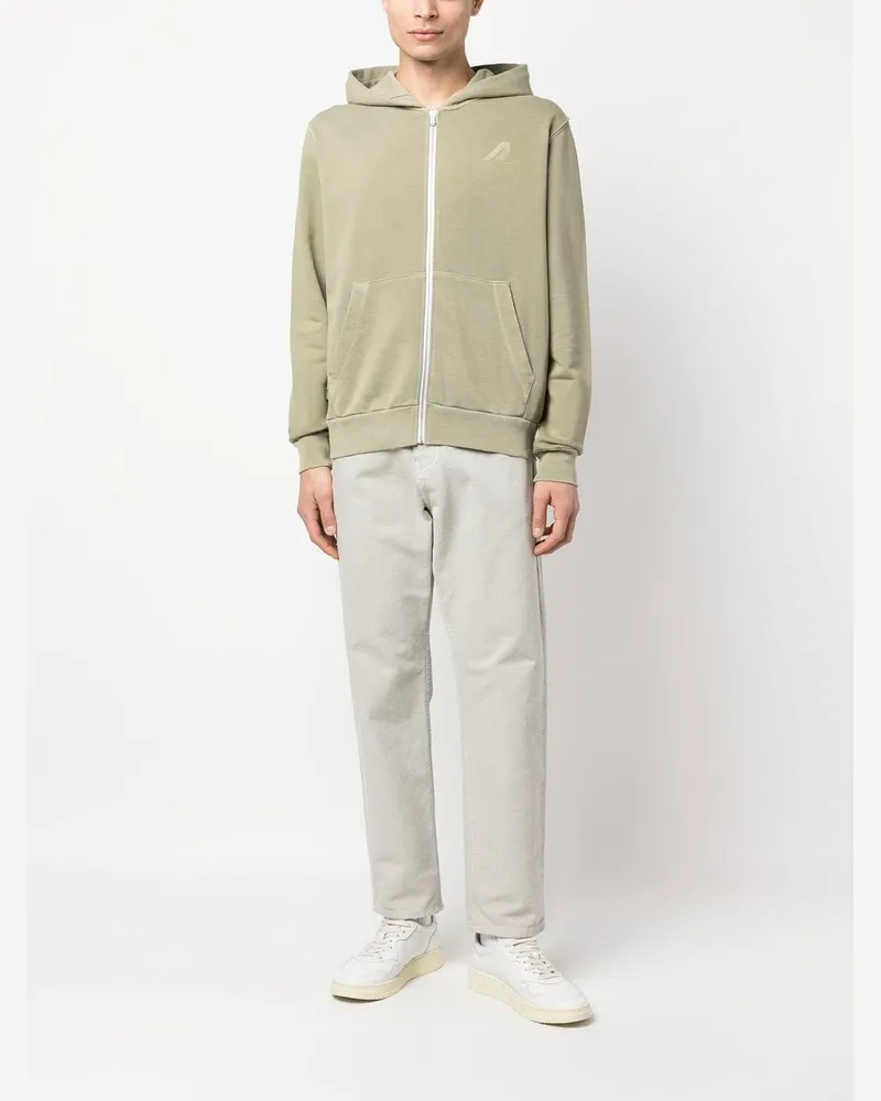 AUTRY Logo-Embroidered Cotton Hoodie — Sage Green Sage