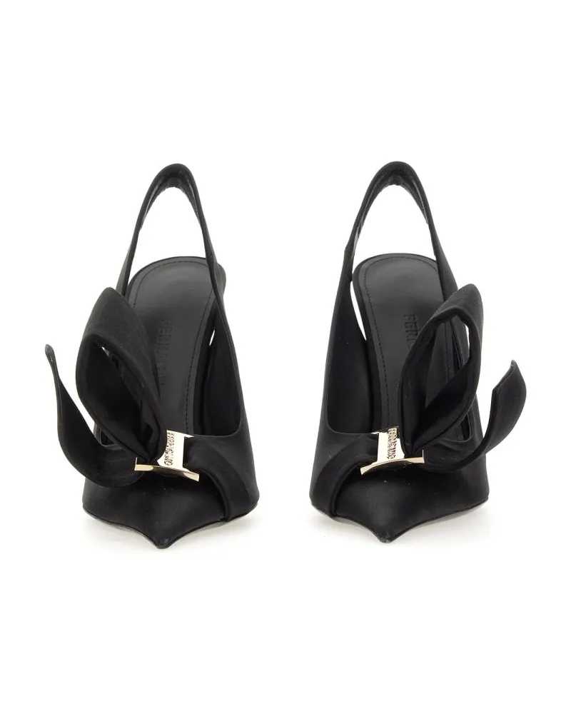 Ferragamo Asymmetrical Bow Sandal — Black Black