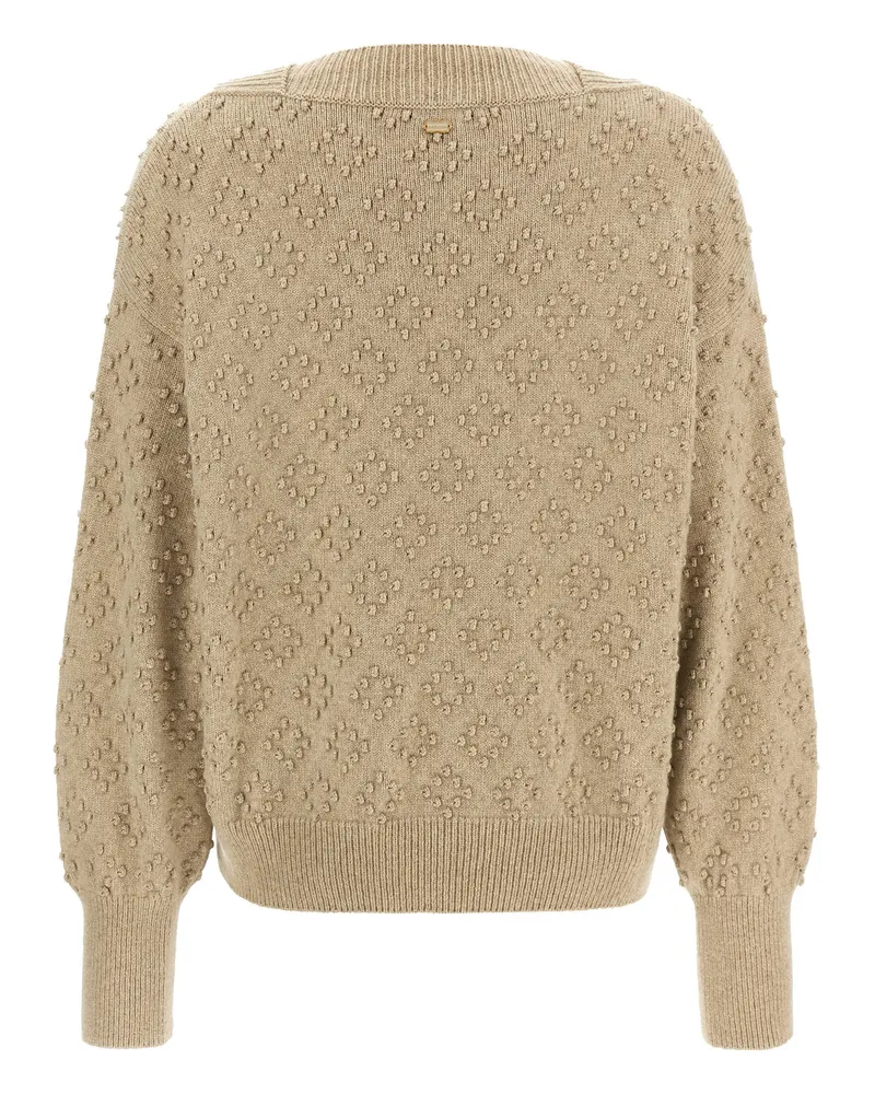 AGNONA Embossed Diamond-Knit Cashmere Blend Sweater — Beige Beige